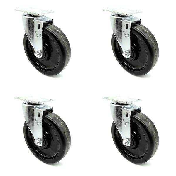 6 Inch Phenolic Wheel Swivel Top Plate Caster Set